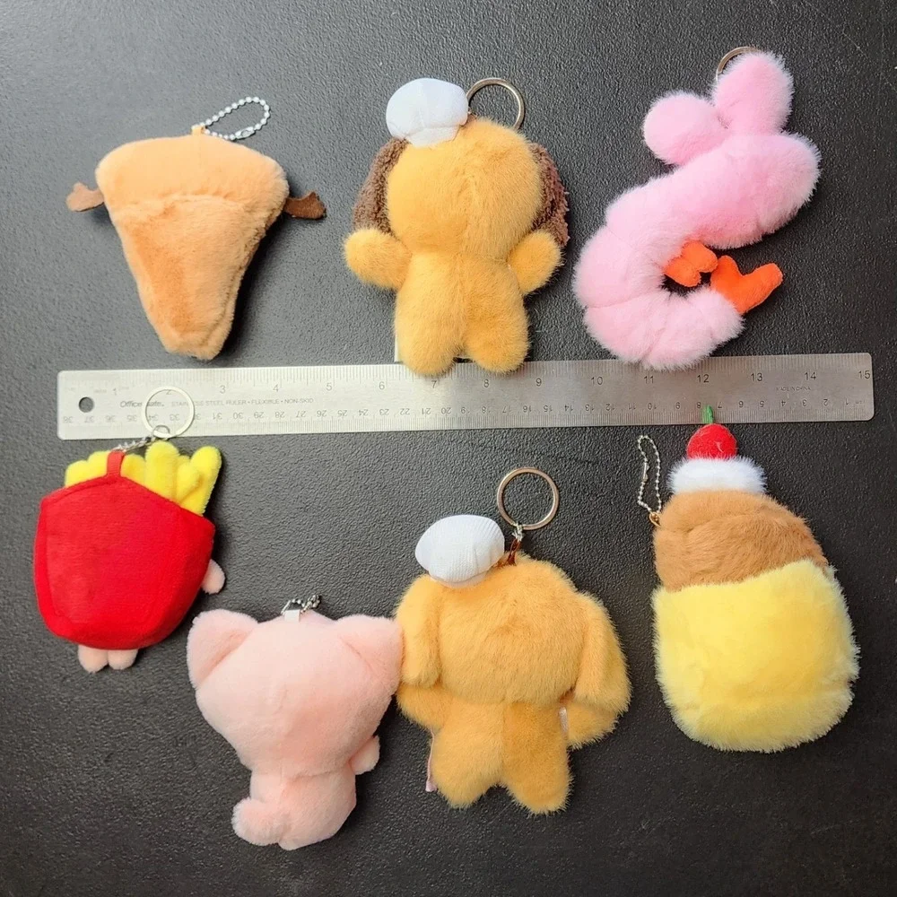 Unbranded Small Multicolor Food Animal Plush Keychain Set Kawaii Bag Charm 7pc
